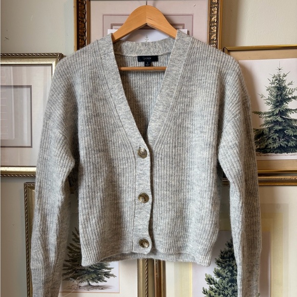 J. Crew Ribbed V-neck cardigan sweater gray small - Picture 3 of 9
